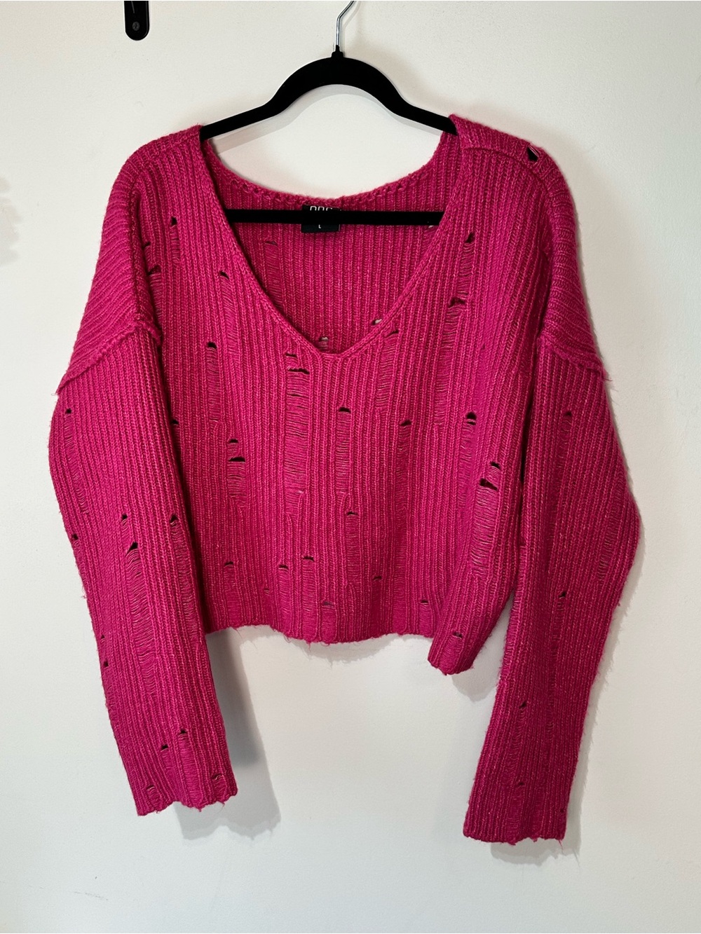 BDG Urban Outfitters Bright Pink Distressed V-Neck Sweater